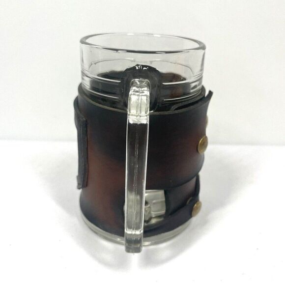 Vintage Label Budweiser 12 oz Glass Beer Mug Wrapped in Real Leather Patina EUC - Picture 4 of 6